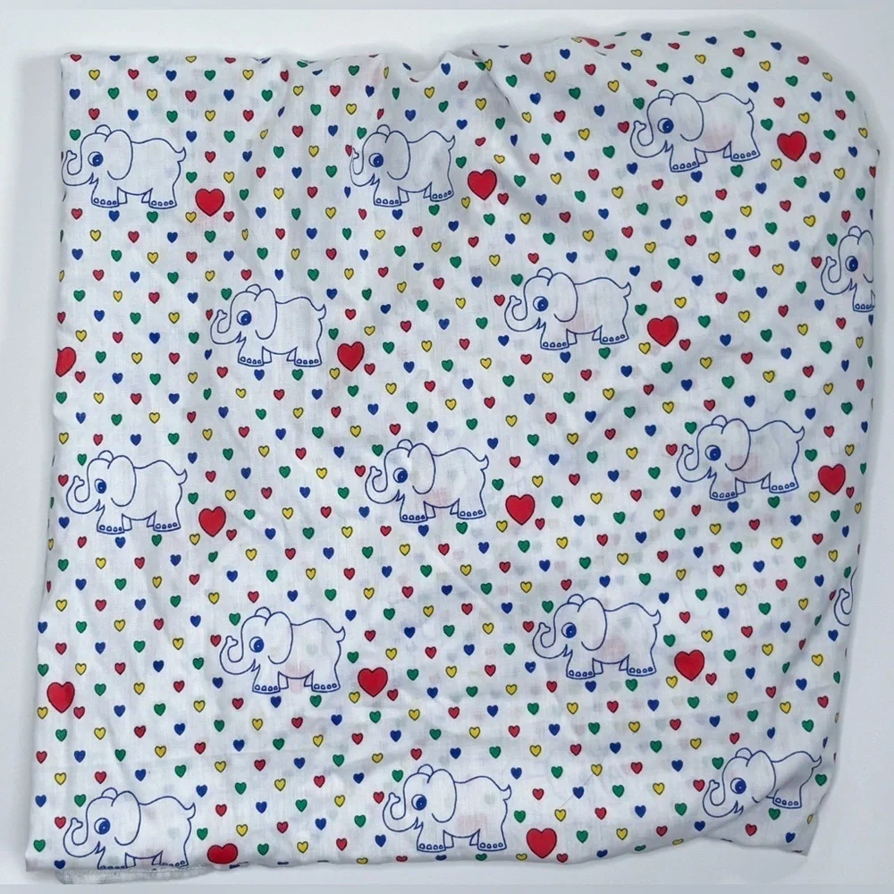 Elephant And Heart Print Toddler Bed Crib Fitted Sheet Whimsical Cutter Fabric